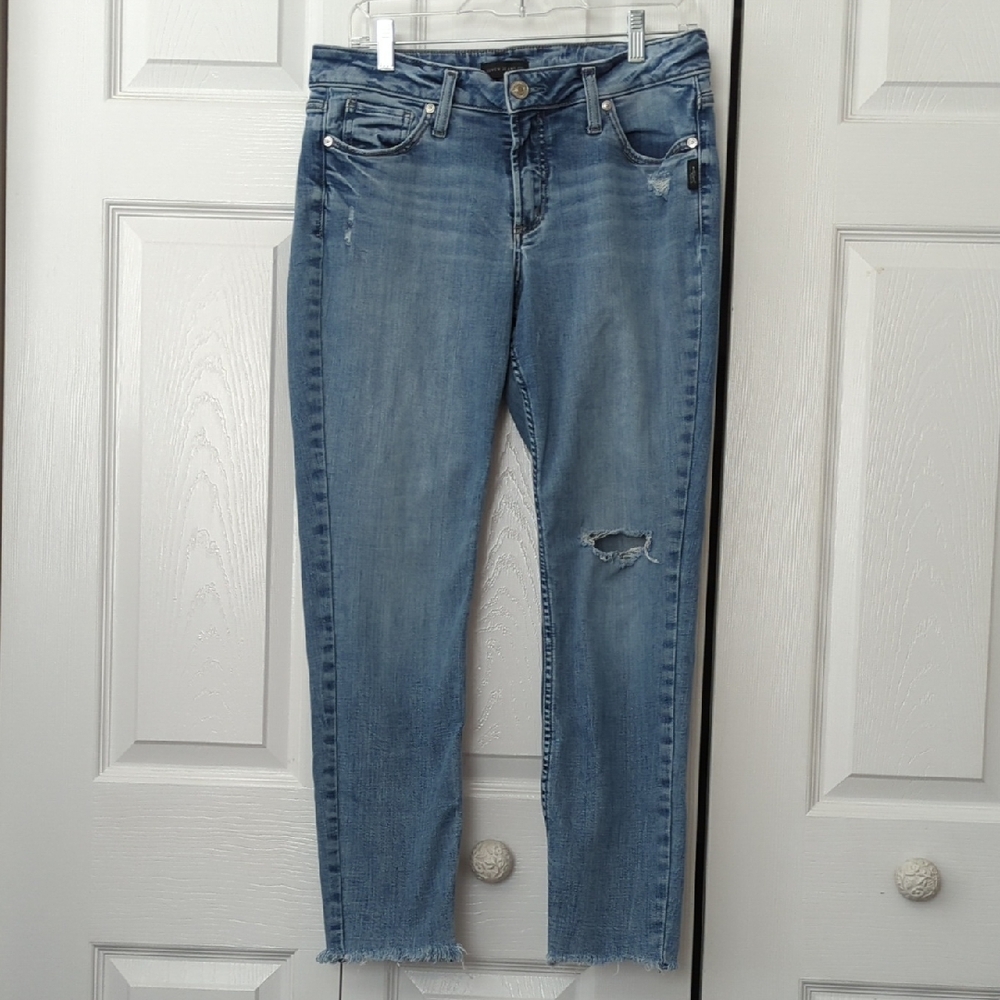 AWESOME!  ~SILVER JEANS~ MID RISE *SUKI SKINNY* DISTRESSED JEANS-31/29